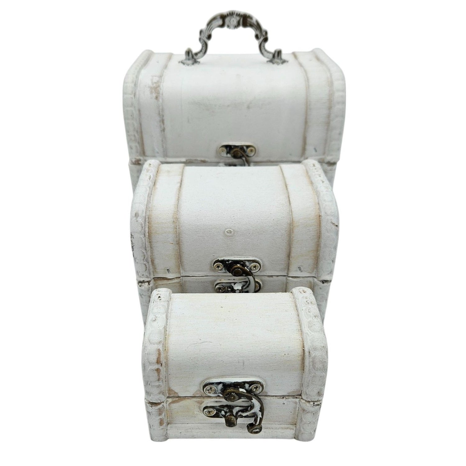 Treasure chest wooden box with lid box white brown small treasure chest set of 3