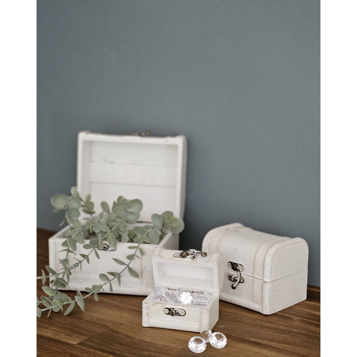 Treasure chest wooden box with lid box white brown small treasure chest set of 3