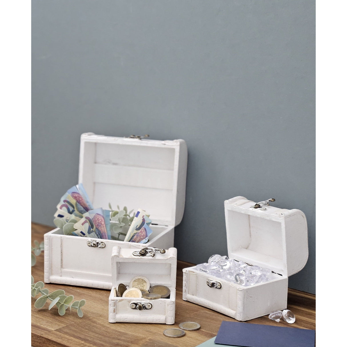 Treasure chest wooden box with lid box white brown small treasure chest set of 3