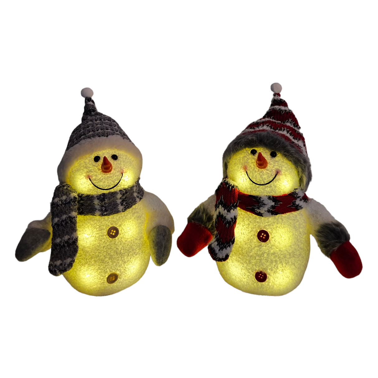 2x snowman with LED colorful scarf & hat height 20 cm lighting warm white