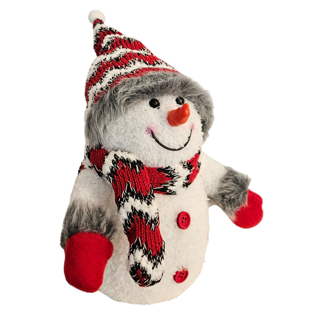 Snowman with warm white LED lighting scarf & hat red Christmas decoration H 20 cm