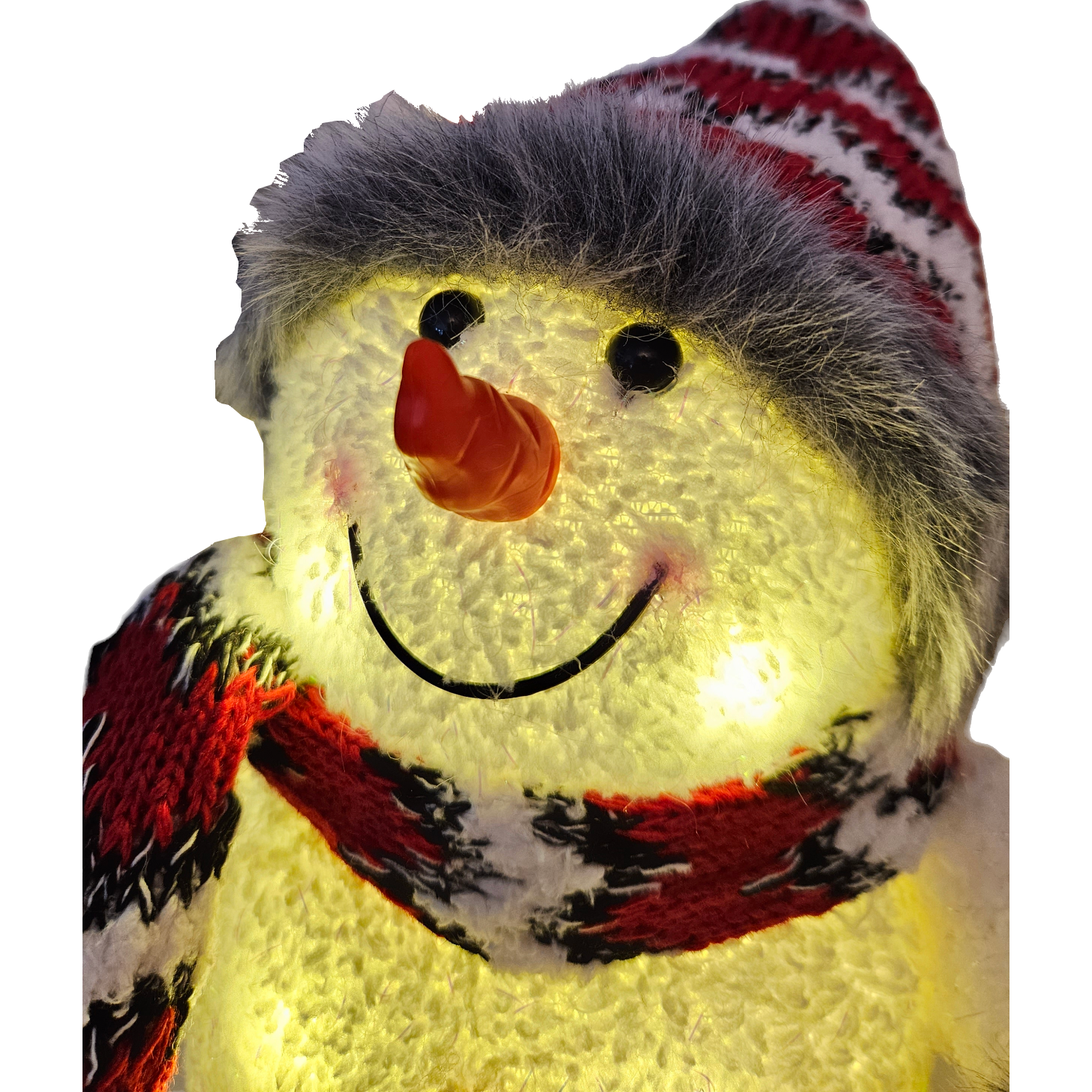 Snowman with warm white LED lighting scarf & hat red Christmas decoration H 20 cm