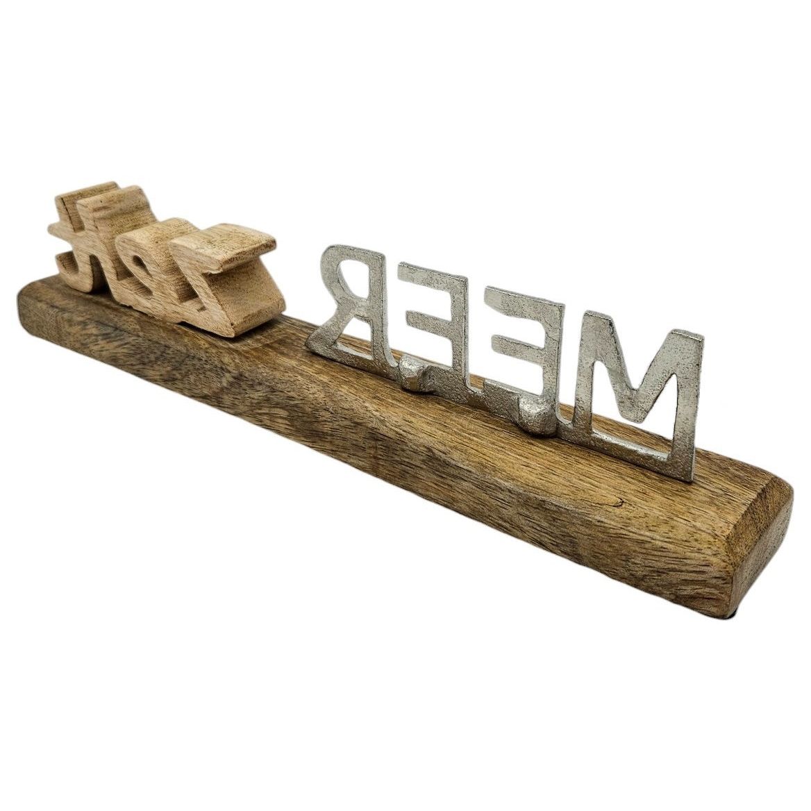 Schriftzug MEER-Zeit Dekoschriftzug Mangoholz Metall Holz Braun Silber Deko 30cm