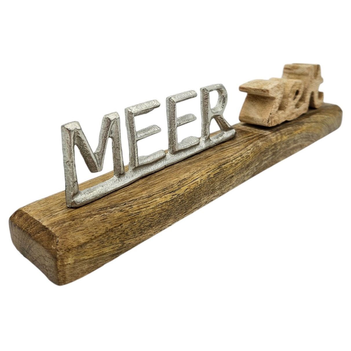 Schriftzug MEER-Zeit Dekoschriftzug Mangoholz Metall Holz Braun Silber Deko 30cm