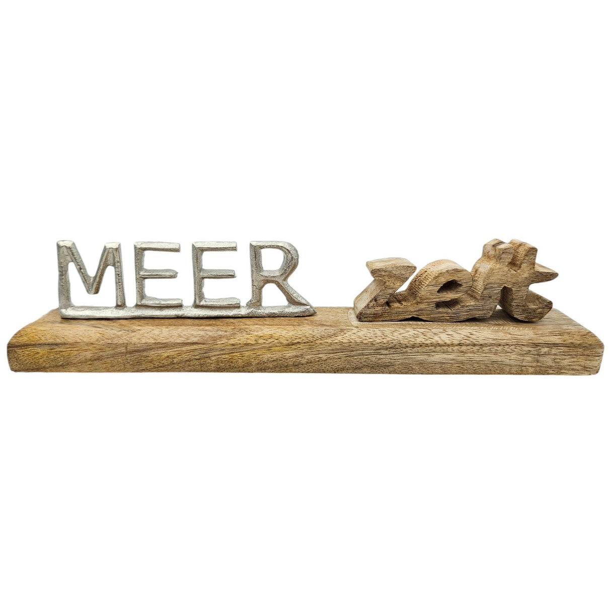 Schriftzug MEER-Zeit Dekoschriftzug Mangoholz Metall Holz Braun Silber Deko 30cm