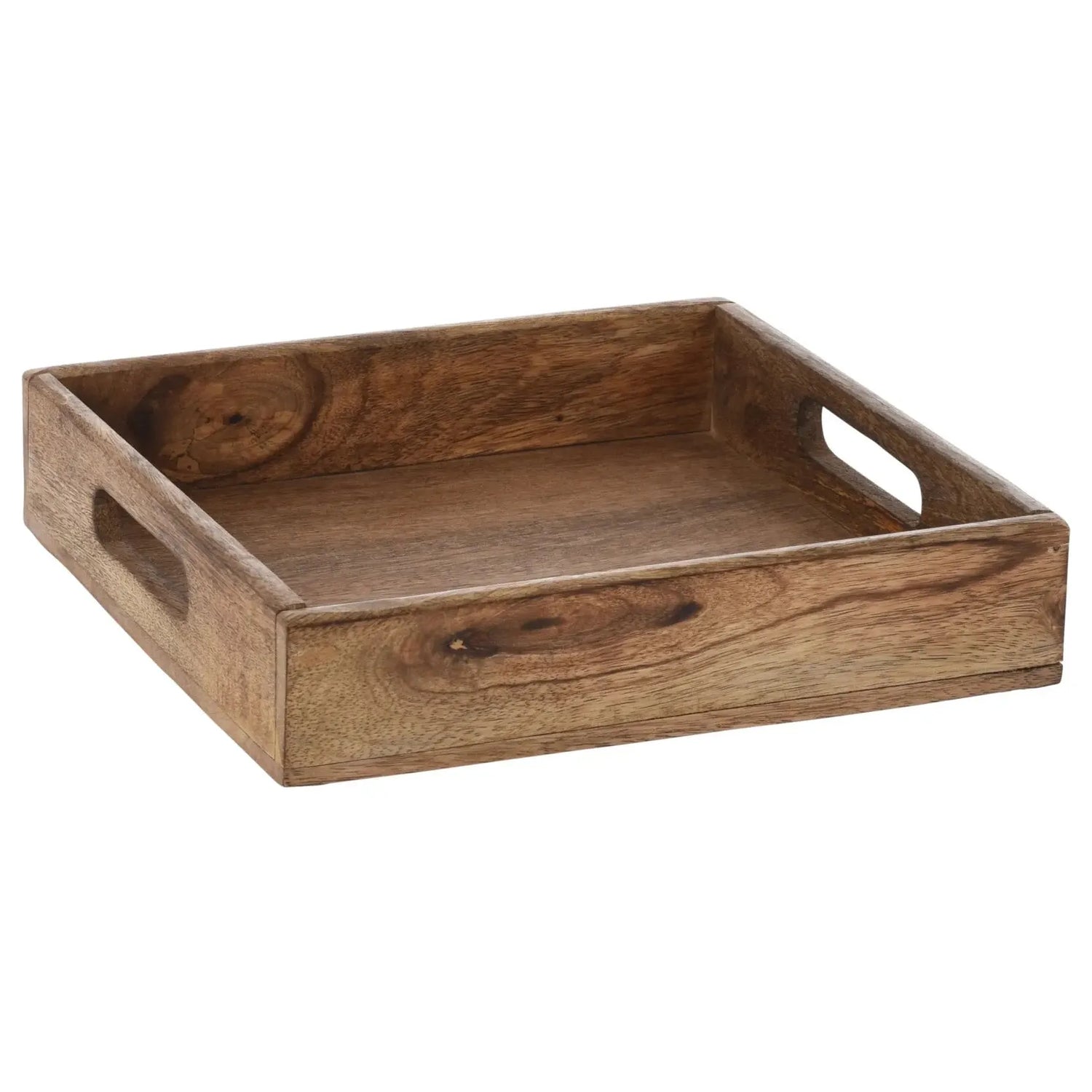 Serviertablett Dekotablett Mangoholz braun Natur Massiv Griff Schale eckig Holz