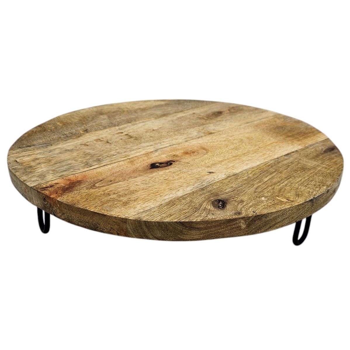 Serving plate decorative plate mango wood candle board round wood brown metal base B-WARE