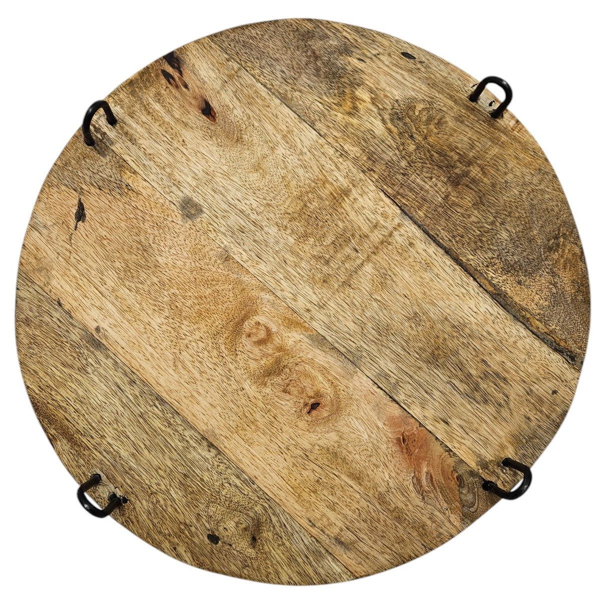 Serving plate decorative plate mango wood candle board round wood brown metal base B-WARE