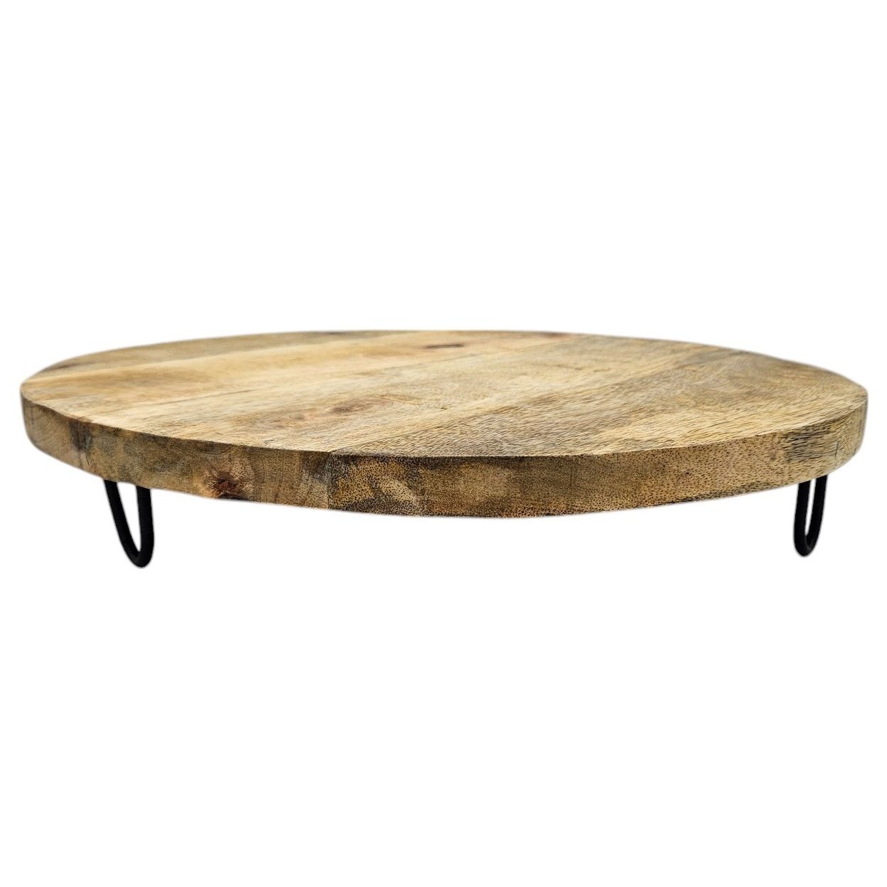 Serving plate decorative plate mango wood candle board round wood brown metal base B-WARE