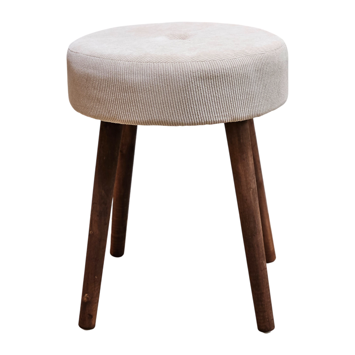 Hocker Fußhocker Polsterhocker Cord Holzbeine Sitzhocker rund beige 35x45 cm