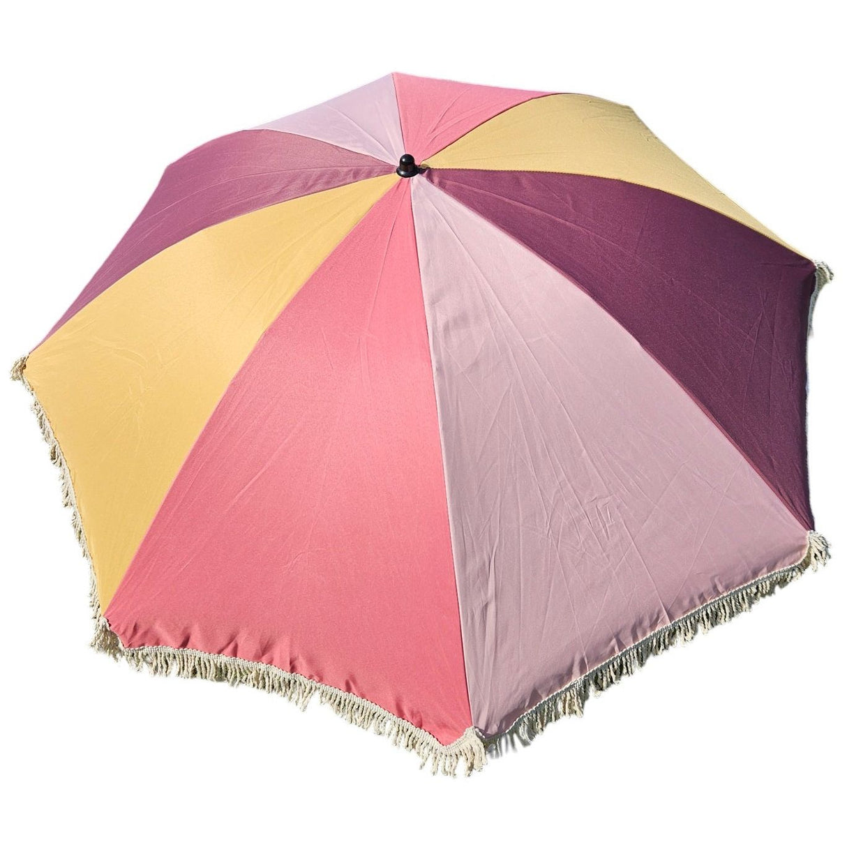 Parasol beach umbrella UV protection fringes PINK YELLOW foldable Ø 170 cm