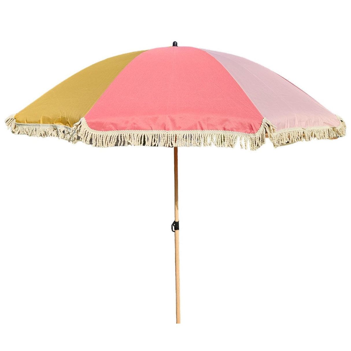 Parasol beach umbrella UV protection fringes PINK YELLOW foldable Ø 170 cm