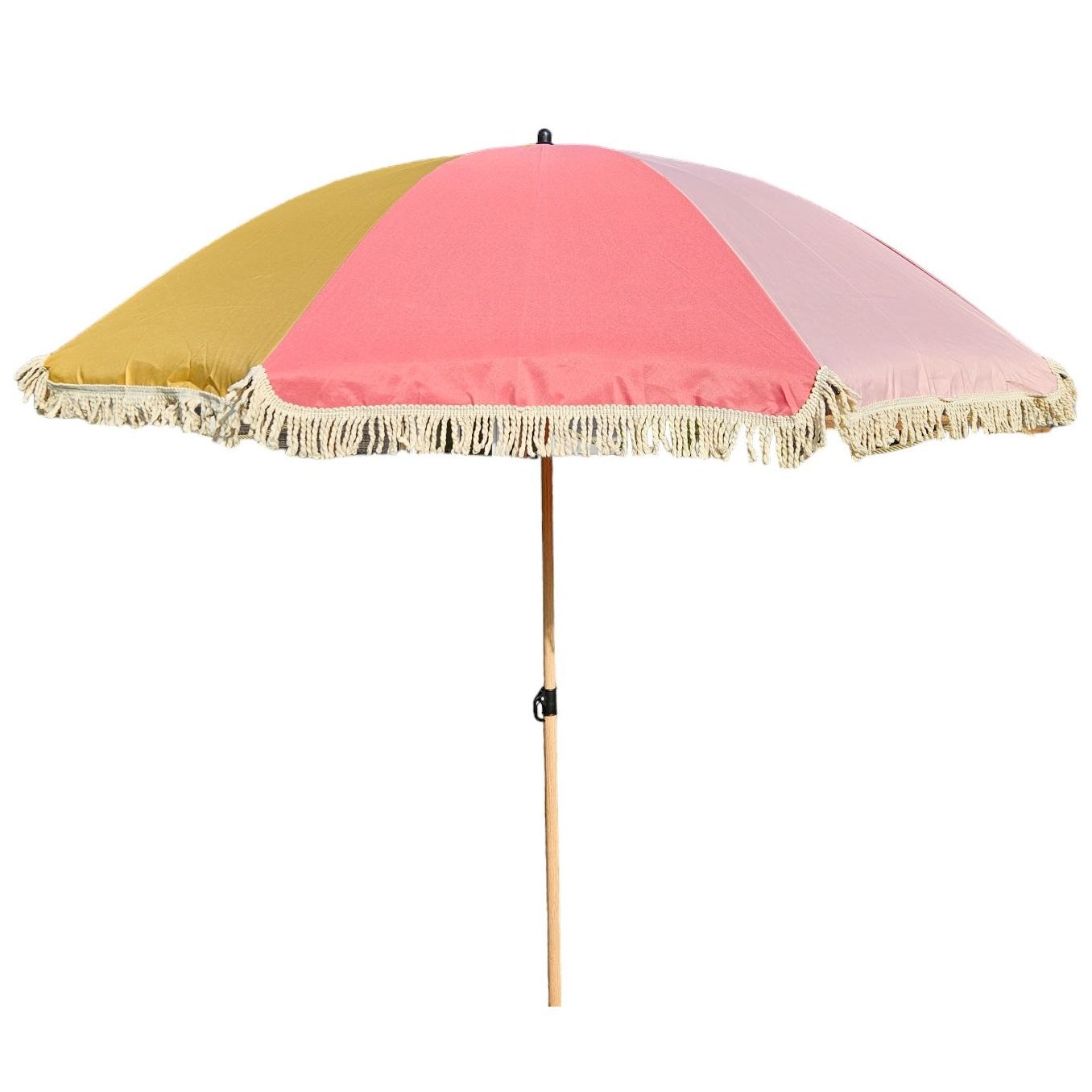 Parasol beach umbrella UV protection fringes PINK YELLOW foldable Ø 170 cm