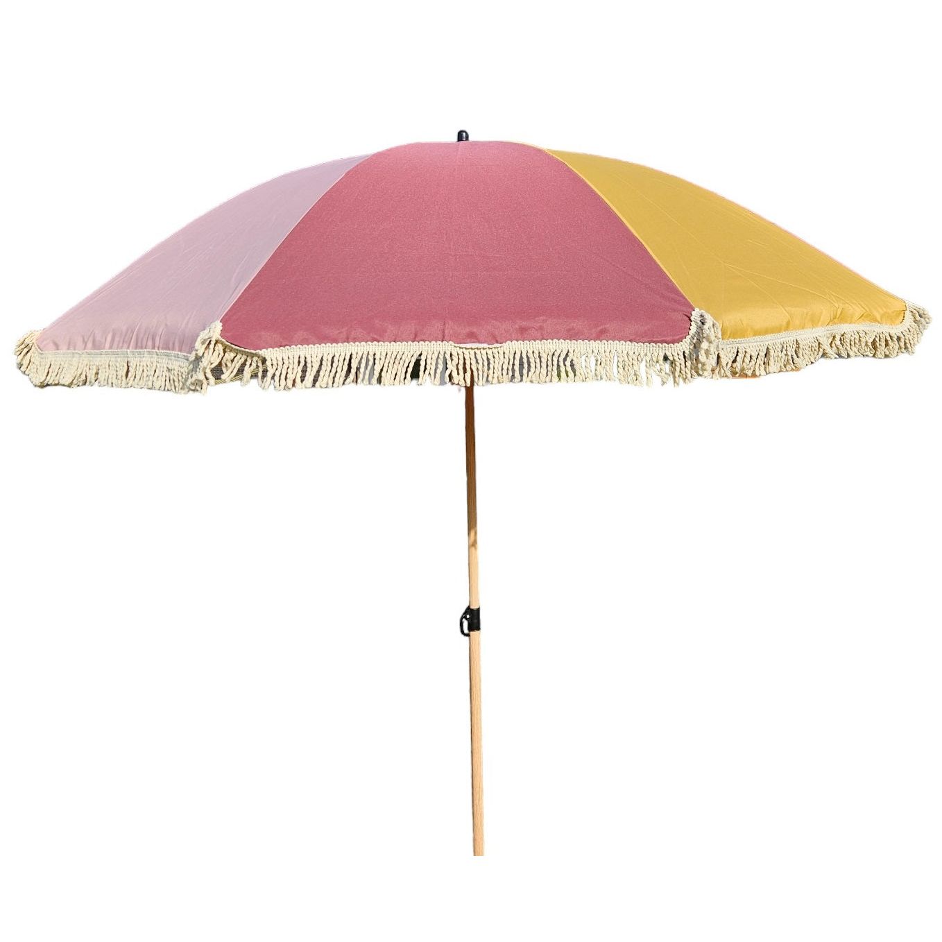 Parasol beach umbrella UV protection fringes PINK YELLOW foldable Ø 170 cm