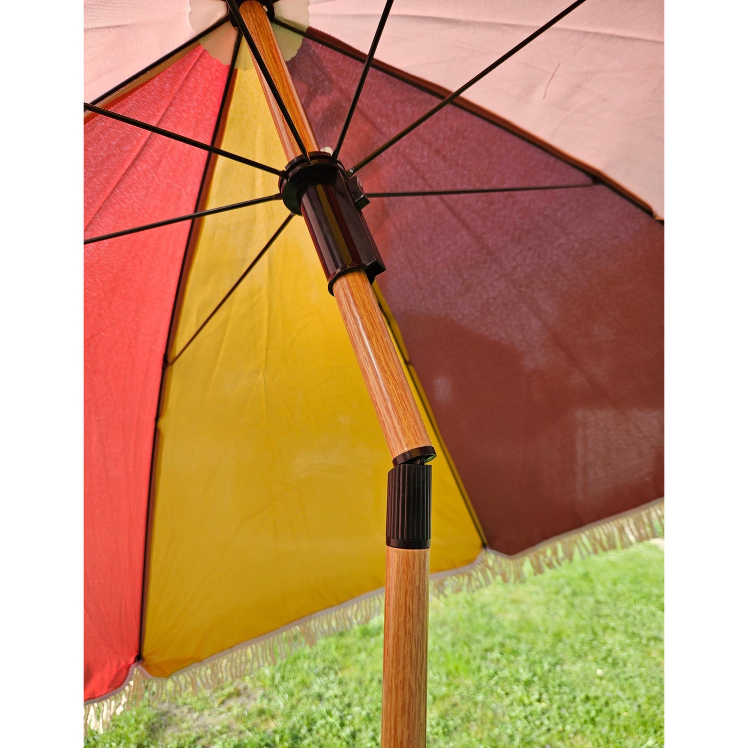 Parasol beach umbrella UV protection fringes PINK YELLOW foldable Ø 170 cm