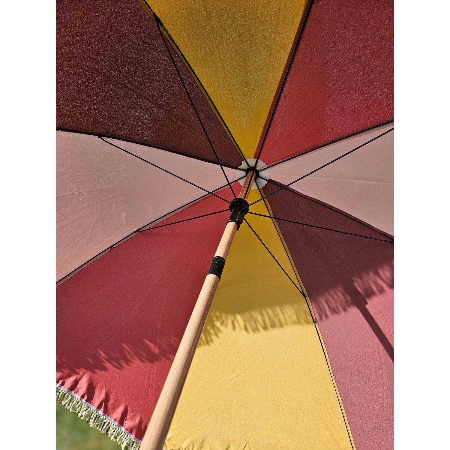 Parasol beach umbrella UV protection fringes PINK YELLOW foldable Ø 170 cm
