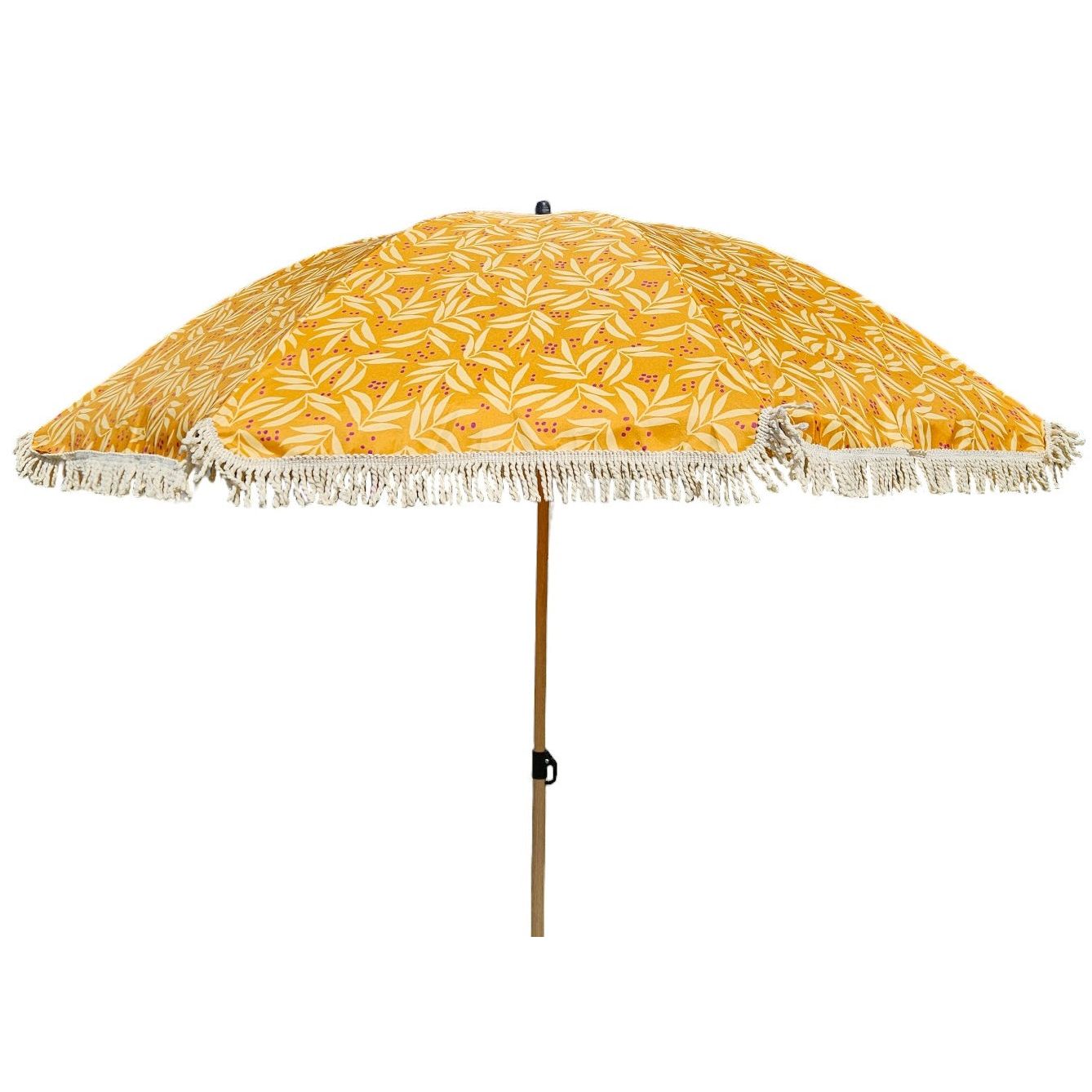 Parasol beach umbrella UV protection with bag fringes yellow Ø 170 cm
