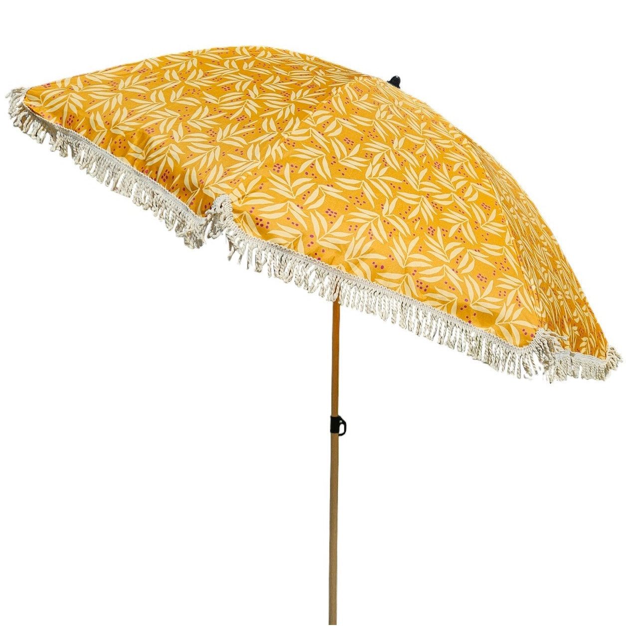 Parasol beach umbrella UV protection with bag fringes yellow Ø 170 cm