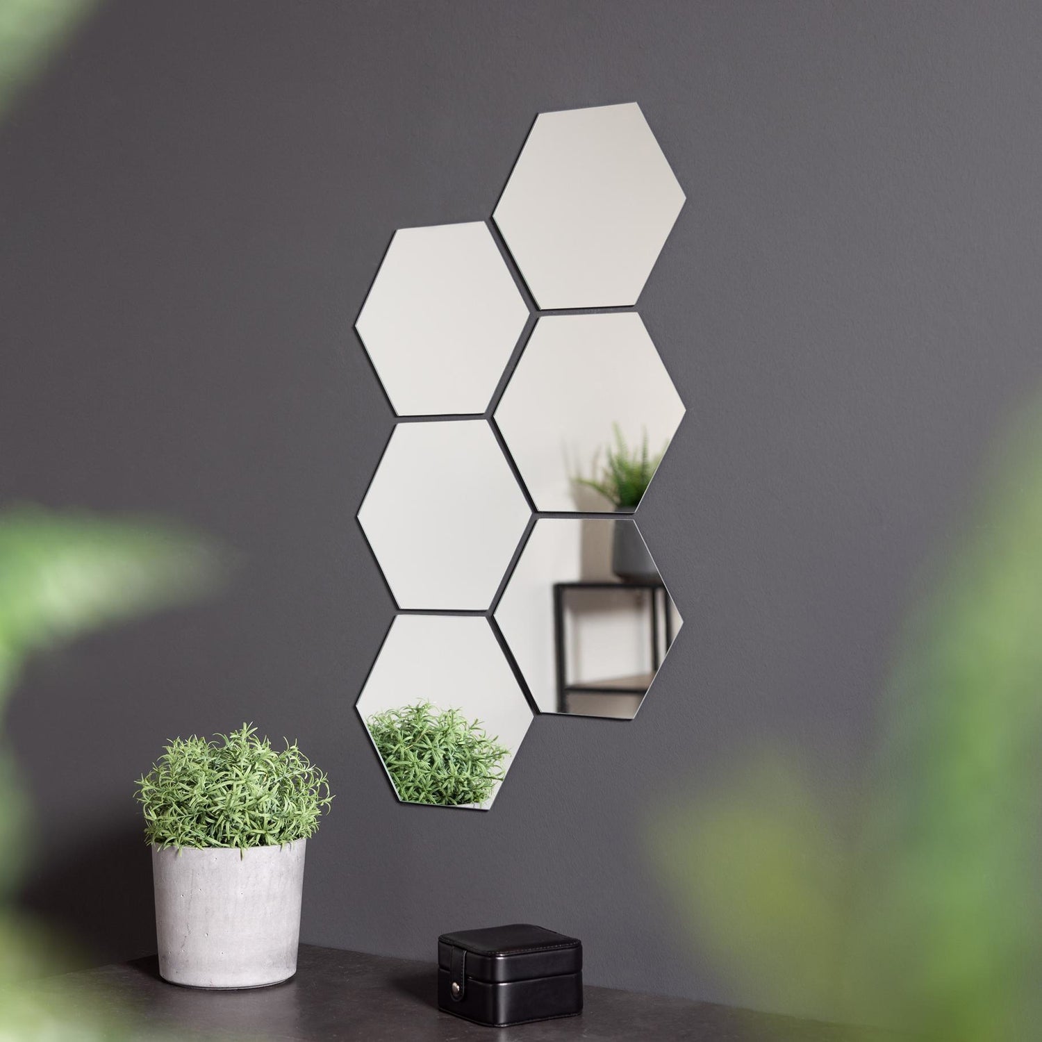 Mirror wall mirror hexagonal set of 6 mirror tiles SELF-ADHESIVE 18x21 cm