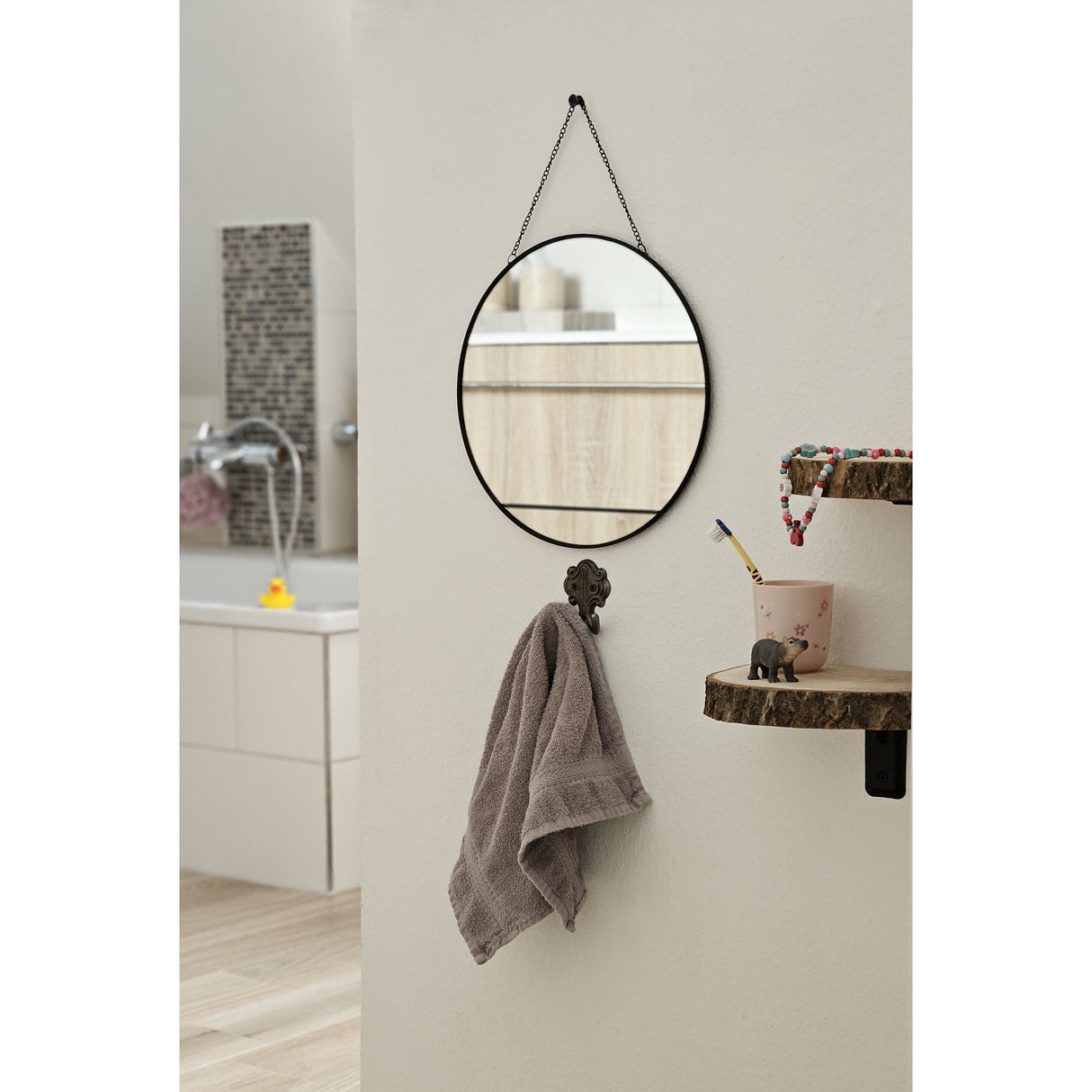 Mirror round 30 cm wall mirror metal black glass make-up mirror decorative mirror