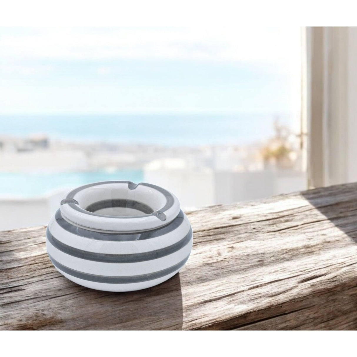 Storm ashtray Mykonos M / XXL 23 cm Maritime grey white ashtray striped