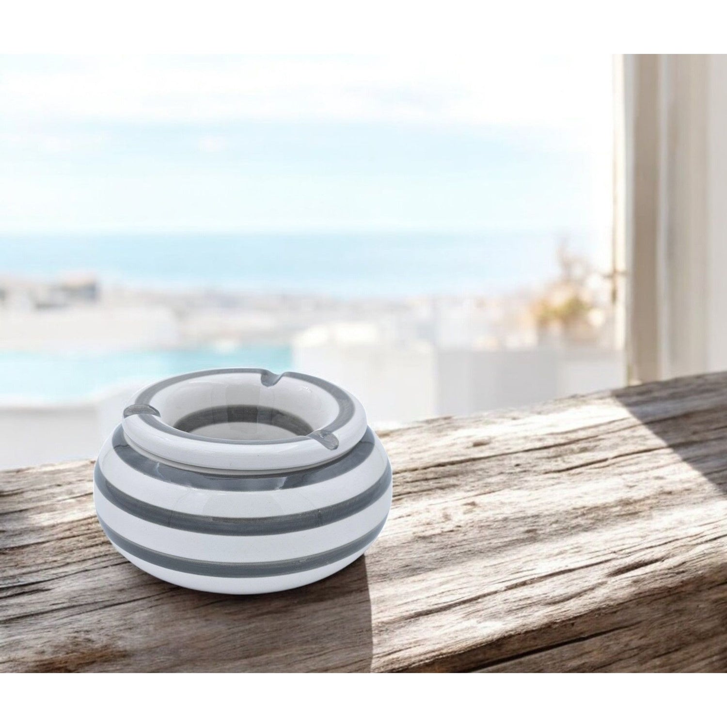 Storm ashtray Mykonos M / XXL 23 cm Maritime grey white ashtray striped