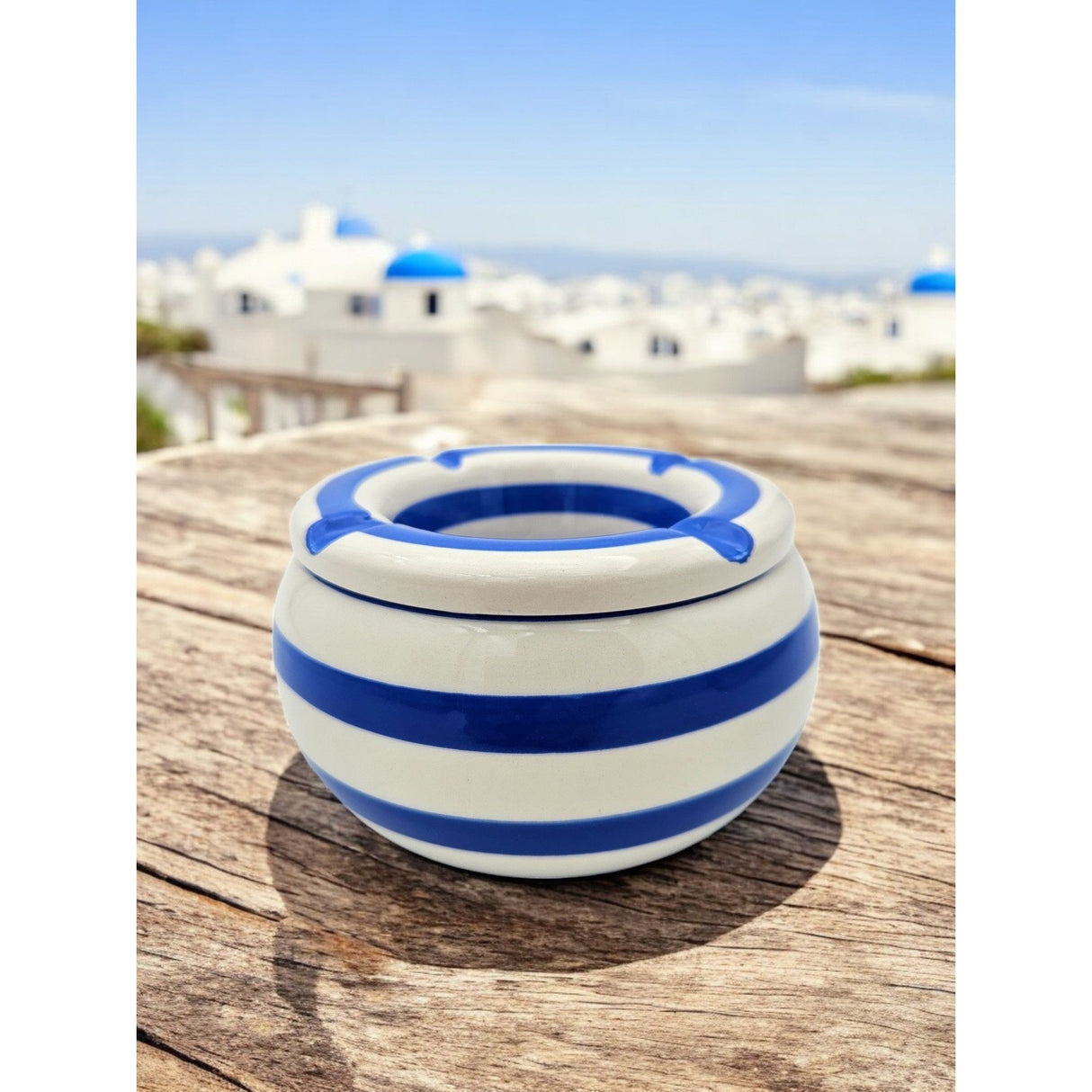 Storm ashtray Mykonos M / XXL 23 cm Maritime blue white ashtray striped