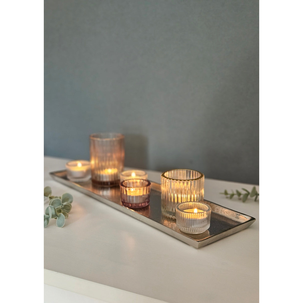 Tray decoration metal 44x13 cm silver candle tray decorative tray decorative bowl rectangular