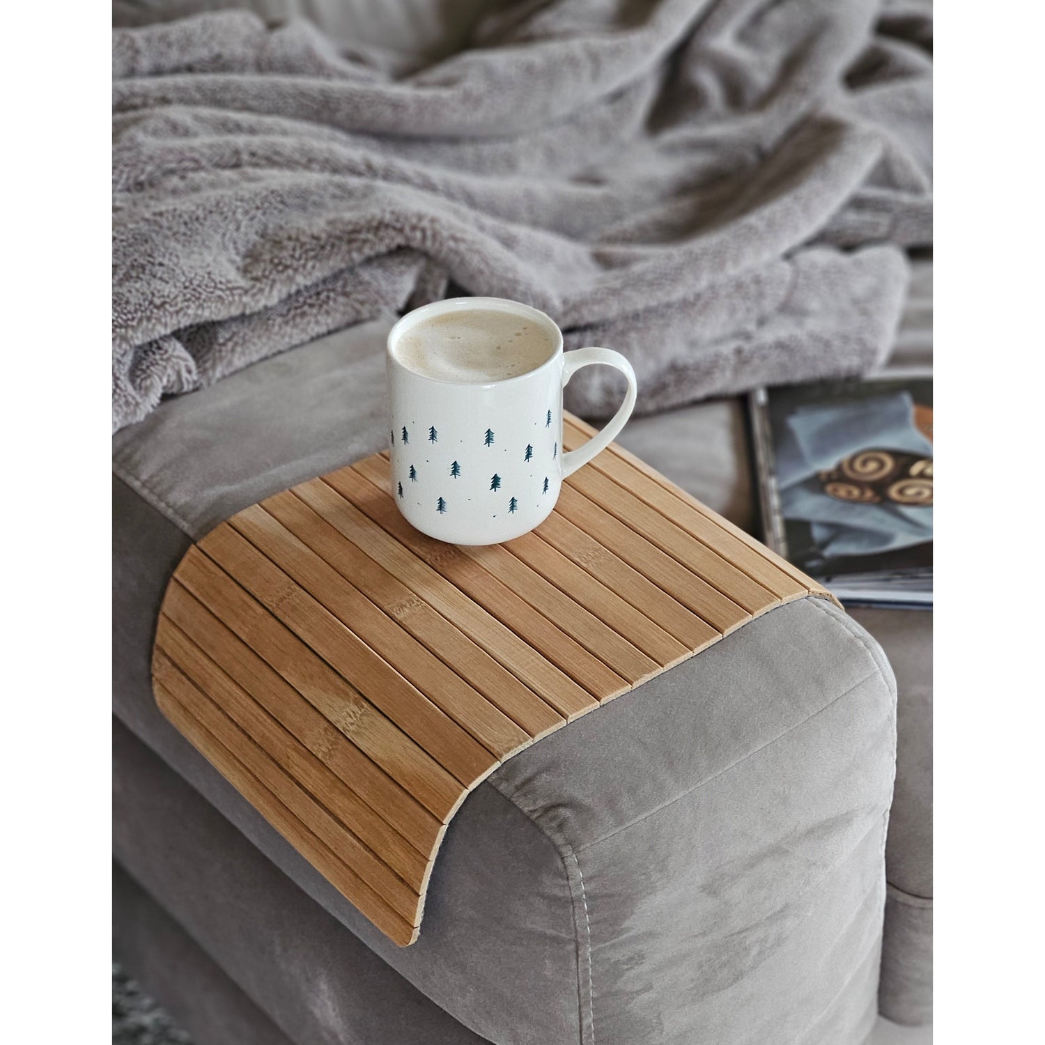 Sofa tray flexible bamboo tray bamboo natural anthracite armrest protector