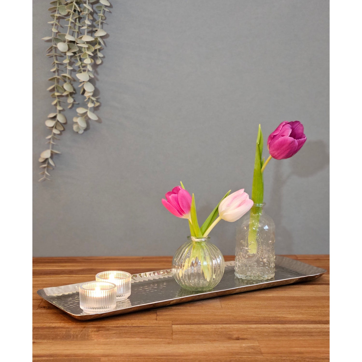 Decorative tray decorative bowl metal silver decorative table decoration bowl tray 45 cm B-WARE