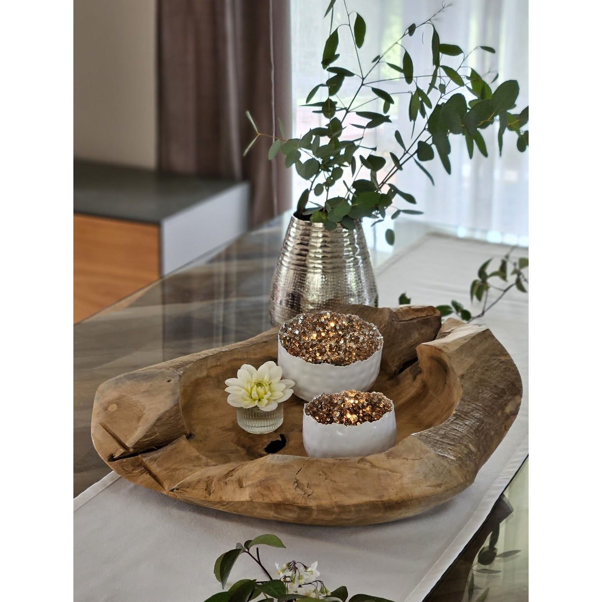 Decorative bowl natural bowl teak wood round Ø 50 cm bowl brown solid stable fruit bowl XL