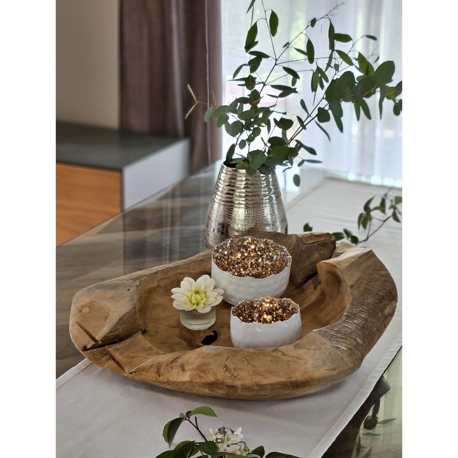 Decorative bowl natural bowl teak wood round Ø 50 cm bowl brown solid stable fruit bowl XL