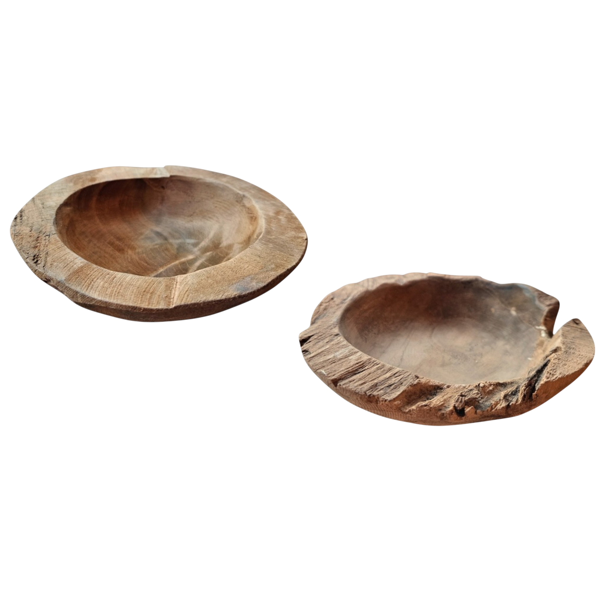 Dekoschale 2er Set Teakschale Aufbewahrung rund 15 cm Wurzelholz Massiv