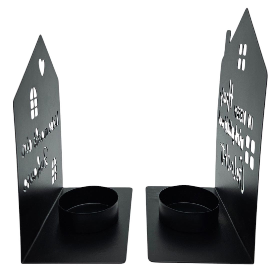Tealight holder house black set of 2 candle holders metal home sayings