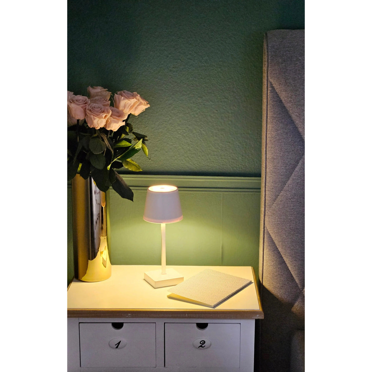 Tischleuchte Touch dimmbar LED Lampe Leuchte weiß silber kabellos Höhe 26 cm