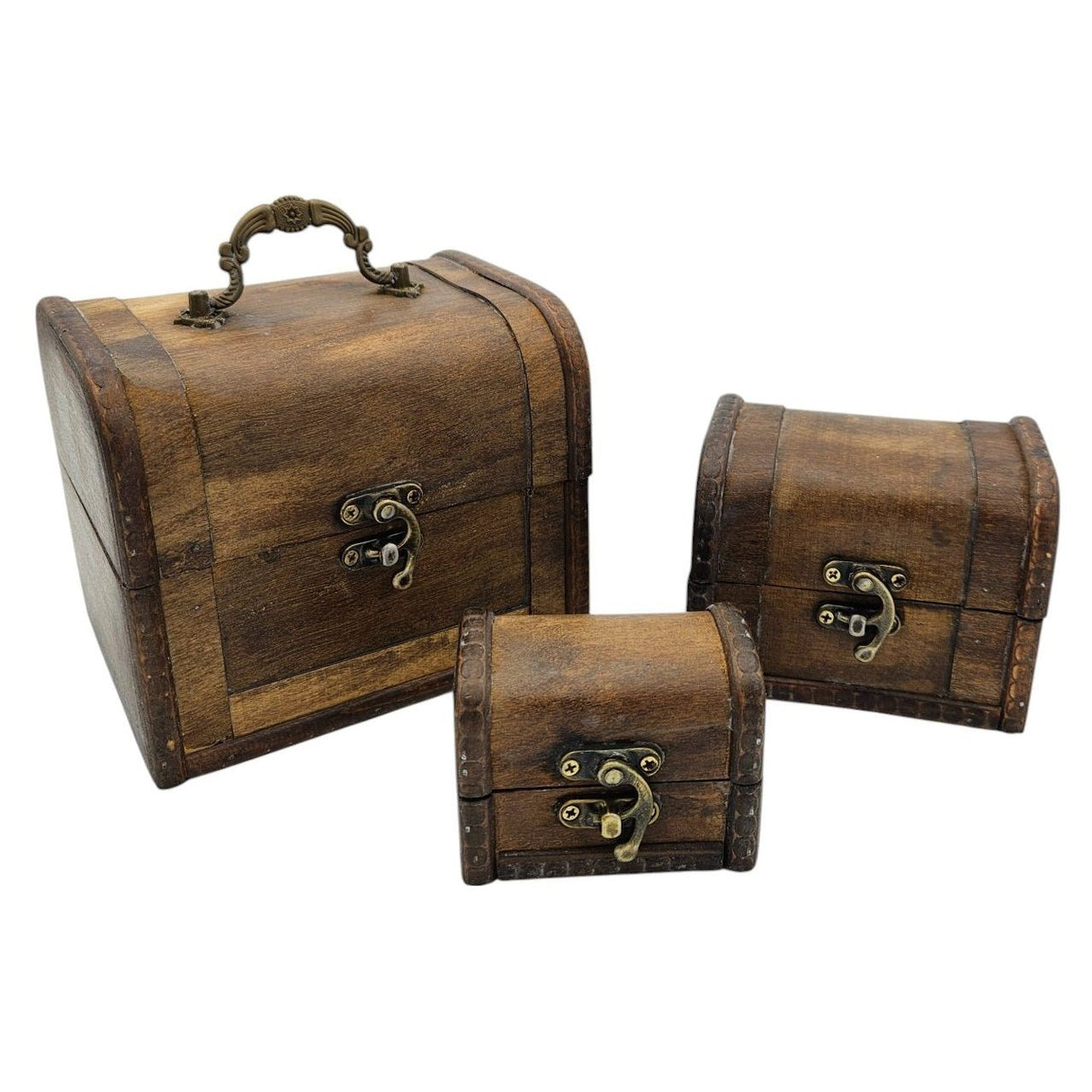 Treasure chest wooden box with lid box white brown small treasure chest set of 3