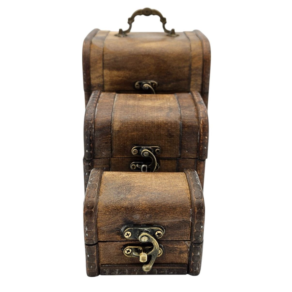 Treasure chest wooden box with lid box white brown small treasure chest set of 3