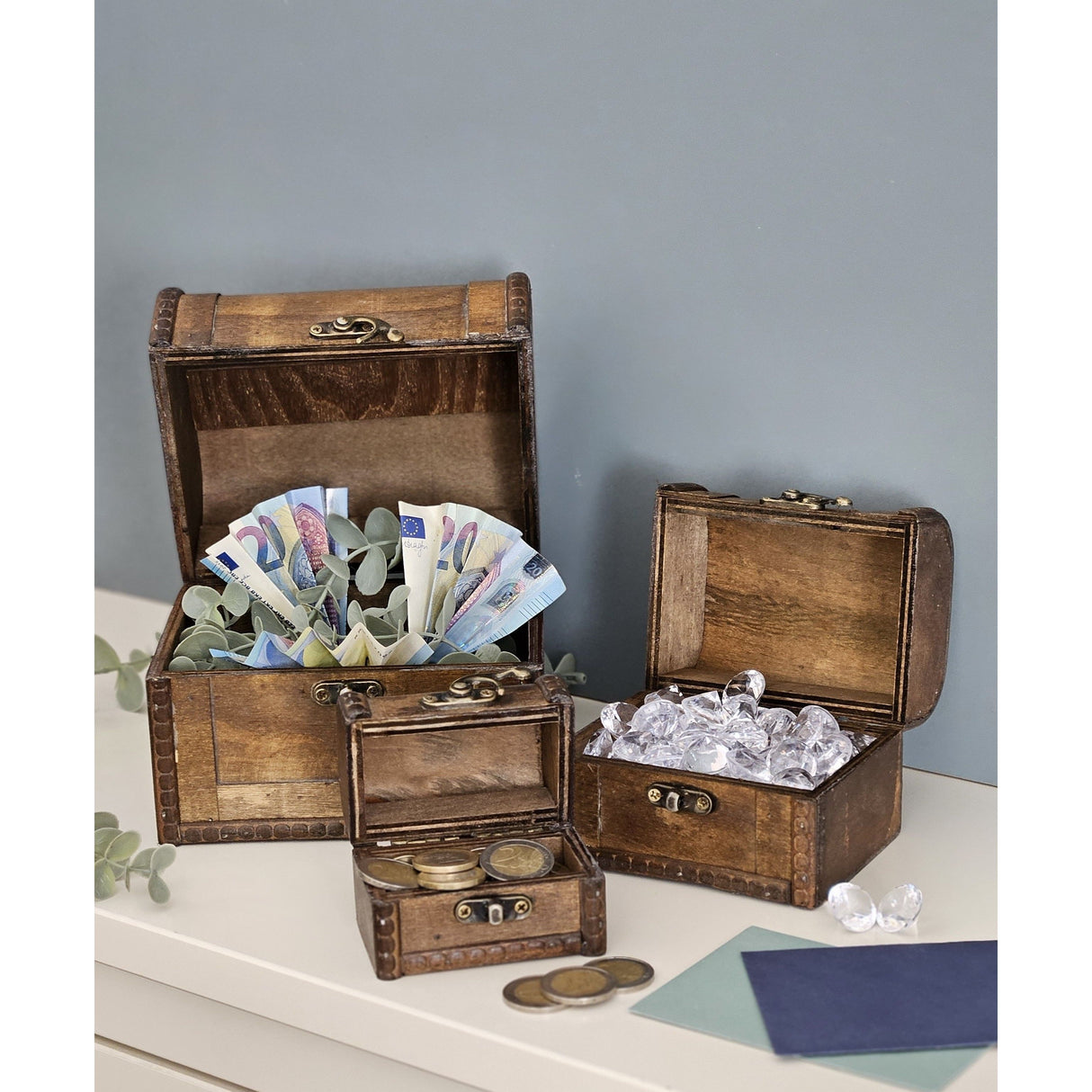 Treasure chest wooden box with lid box white brown small treasure chest set of 3