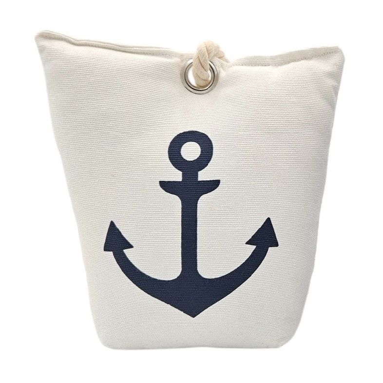 Door stop anchor floor 1 kg fabric bag maritime blue white vintage window stopper