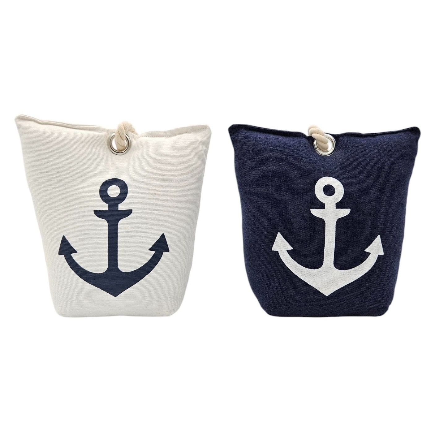 Door stop anchor floor 1 kg fabric bag maritime blue white vintage window stopper