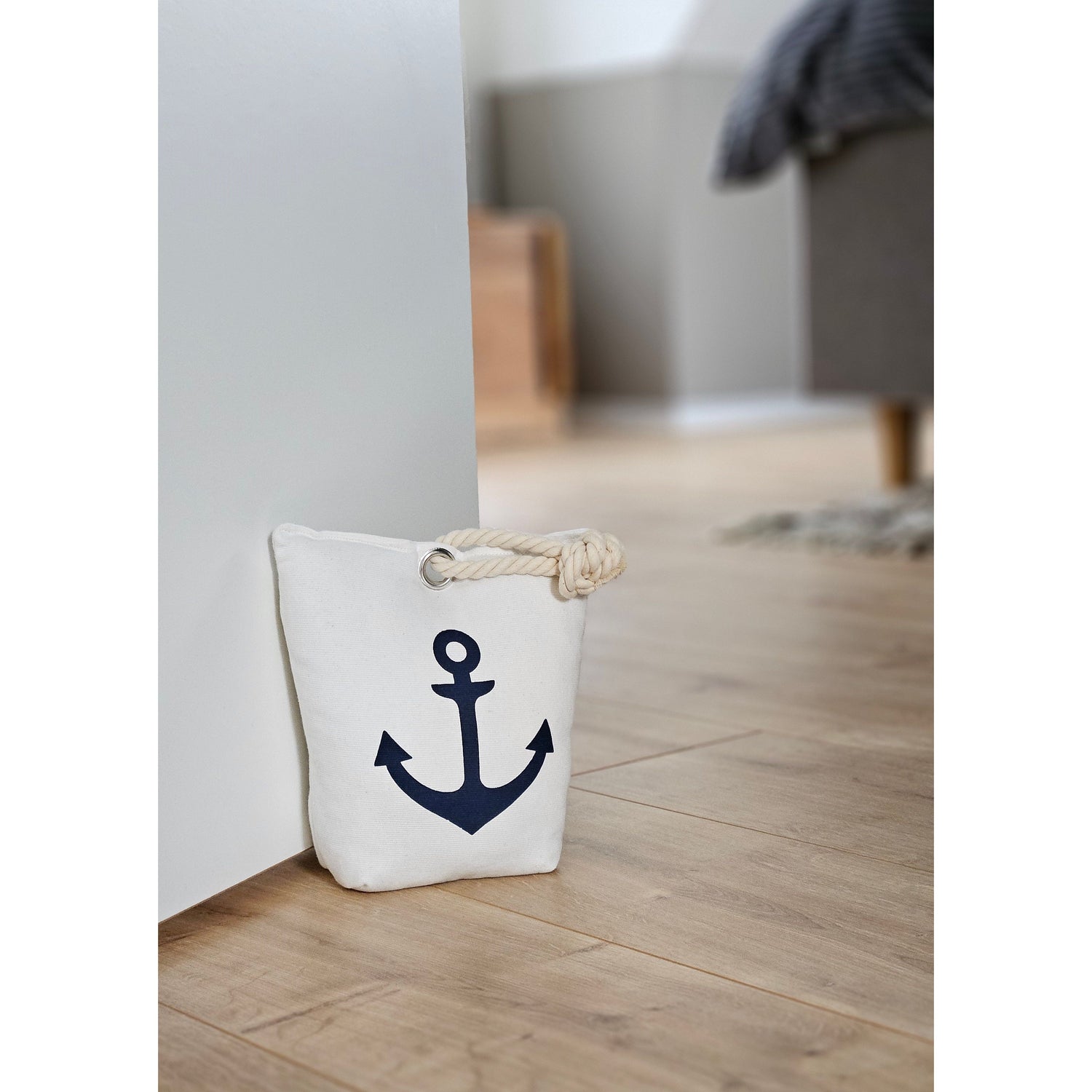 Door stop anchor floor 1 kg fabric bag maritime blue white vintage window stopper
