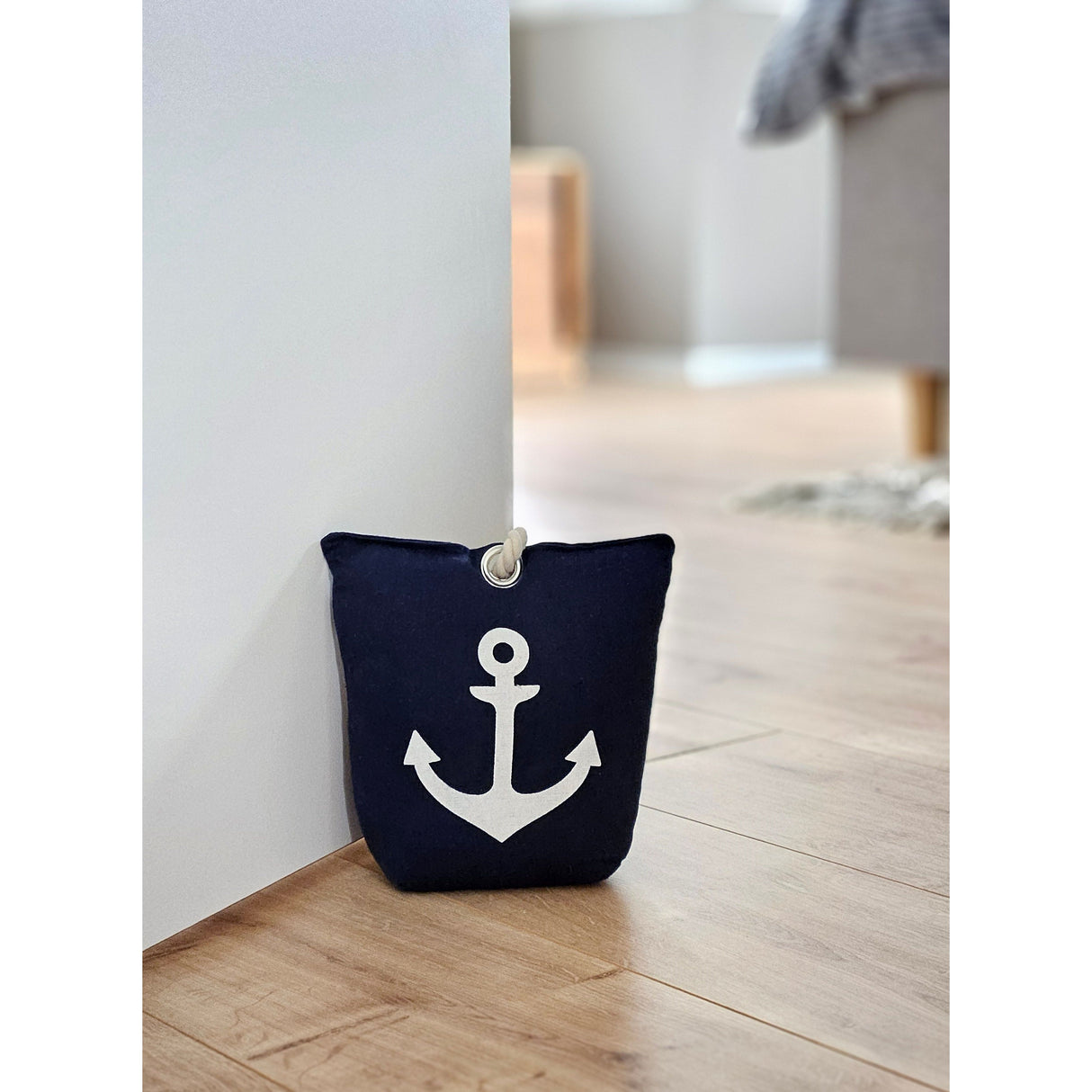 Door stop anchor floor 1 kg fabric bag maritime blue white vintage window stopper