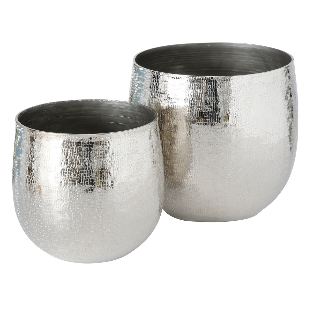 Flowerpots silver metal plant pot set of 2 decorative flowerpot planter outside round hammered