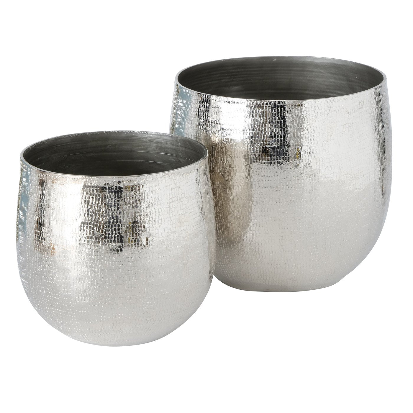 Flowerpots silver metal plant pot set of 2 decorative flowerpot planter outside round hammered