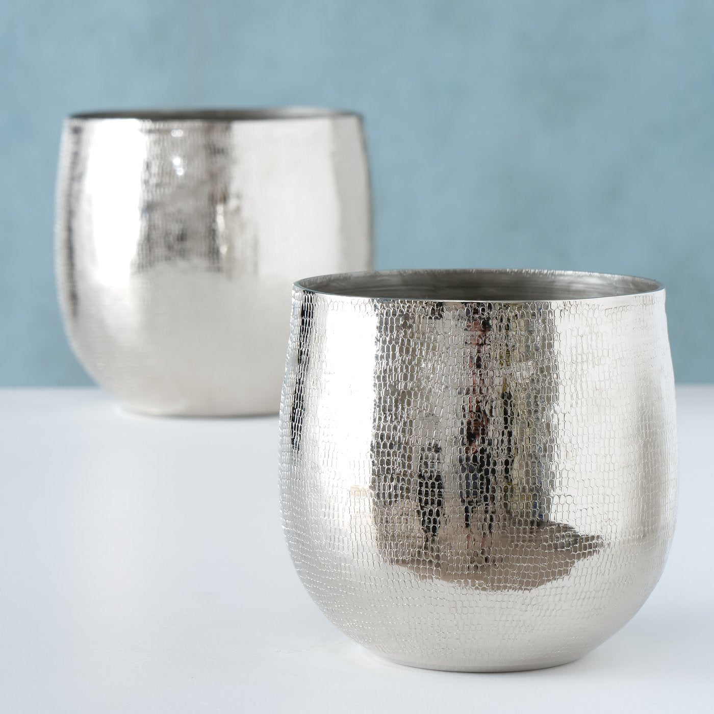 Flowerpots silver metal plant pot set of 2 decorative flowerpot planter outside round hammered