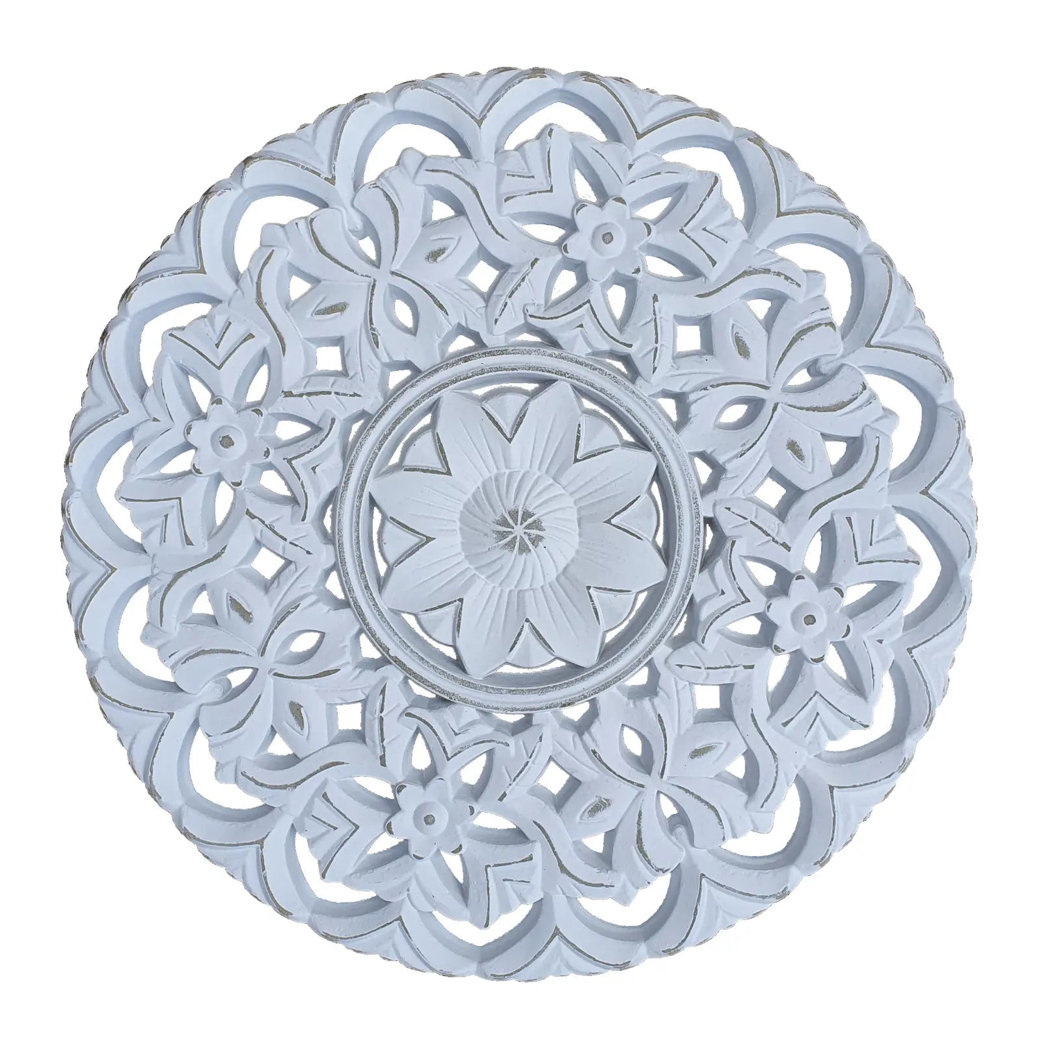 Wall ornament LILLY white shabby round ornament wooden picture wall decoration wooden ornament Ø 40 cm