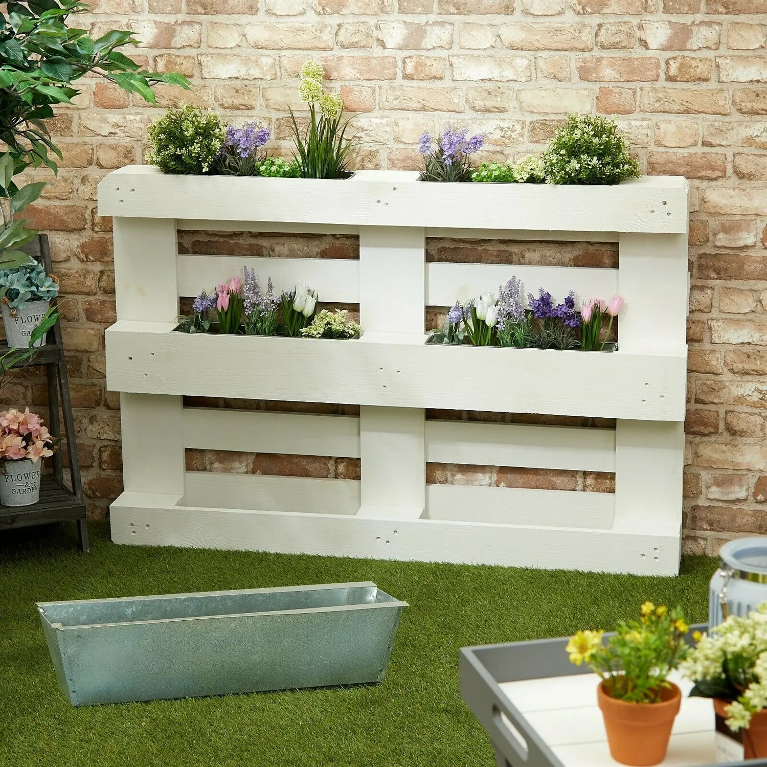 Plant boxes for pallets, pallet planters, pallet beds, flower boxes (zinc, 2 pieces)