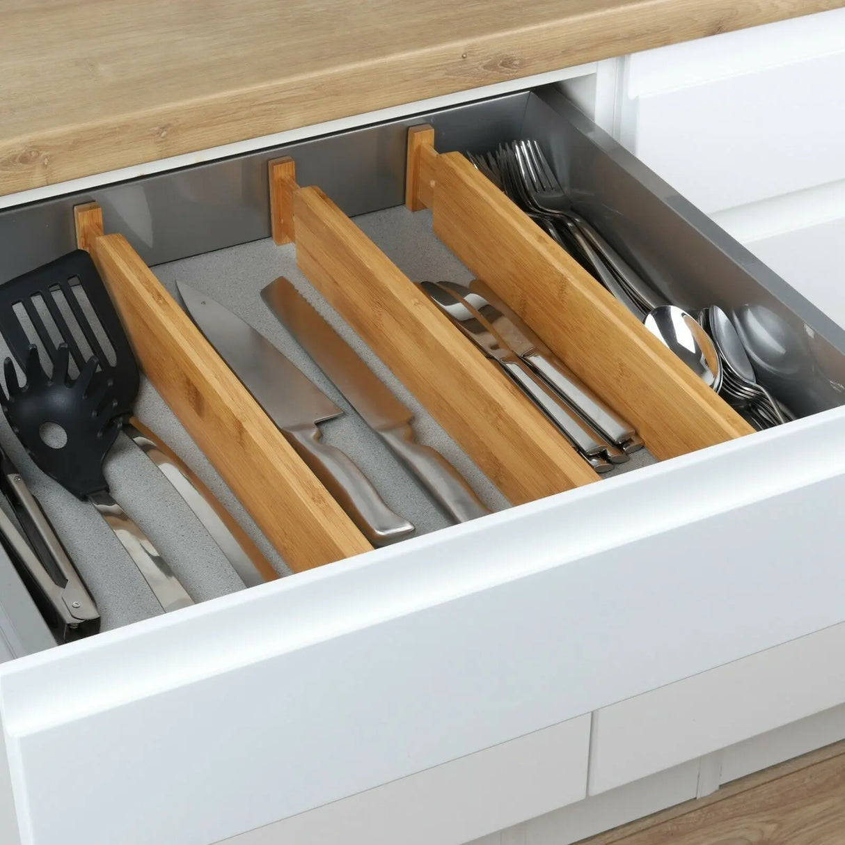 Cutlery tray drawer insert cutlery insert wood bamboo 4-piece adjustable