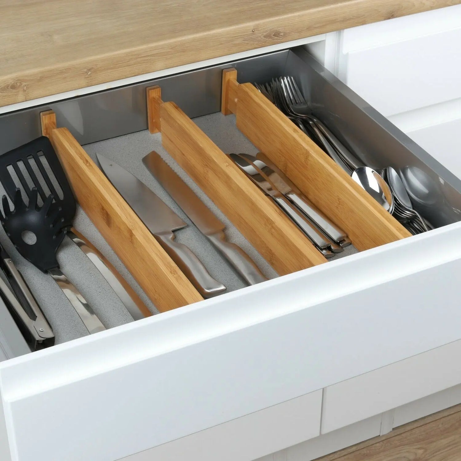 Cutlery tray drawer insert cutlery insert wood bamboo 4-piece adjustable
