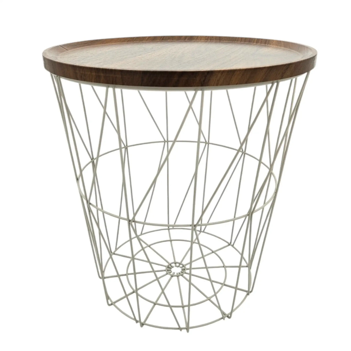 Beistelltisch warmes grau Nussbaum Rund Couchtisch 37x40 cm Metall Holz - Beistelltisch